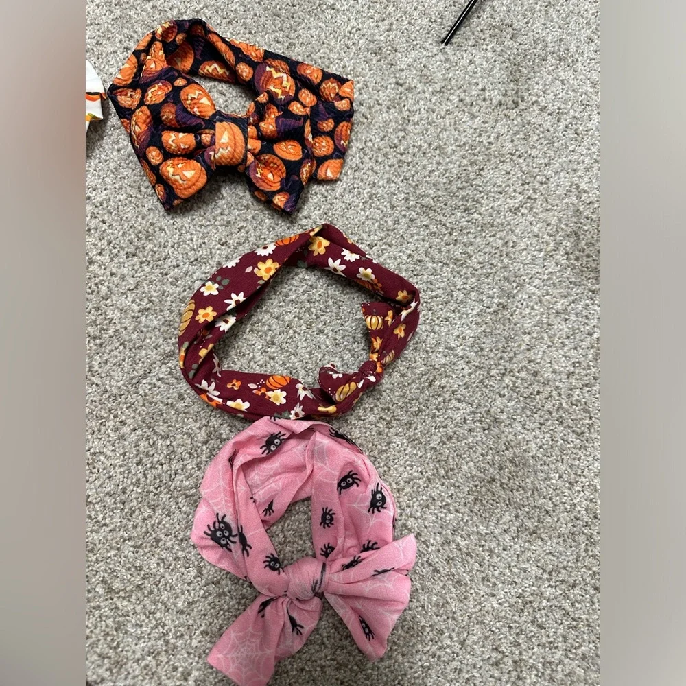 Lot of 7 Baby Girl Fall Halloween Headband with Bows. Pumpkins, spiders, ghosts